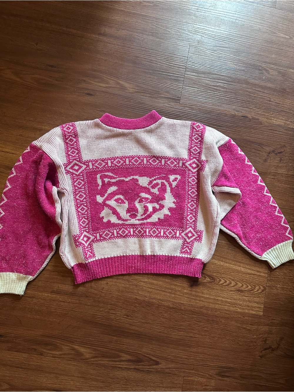 Vintage Pink Wolf Graphic Knit Sweater - Kids